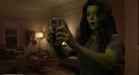 She-Hulk gets shocked while watching her phone